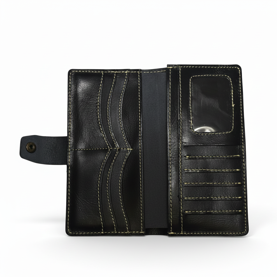 Pure Full-Grain Leather Long Wallet